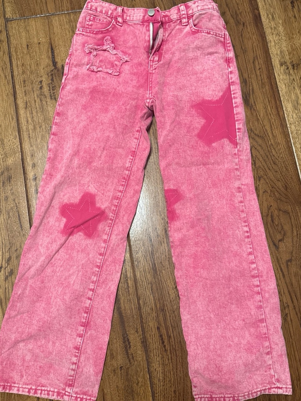 Pink Star-Applique Wide Leg Jeans